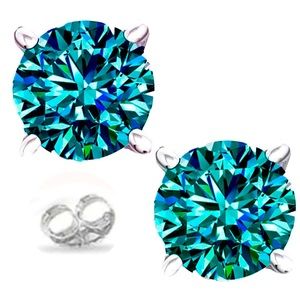 2.04 Ct Vvs1=;WHITE BLUE MOISSANITE DIAMOND Sterling SILVER Wedding EARRINGS